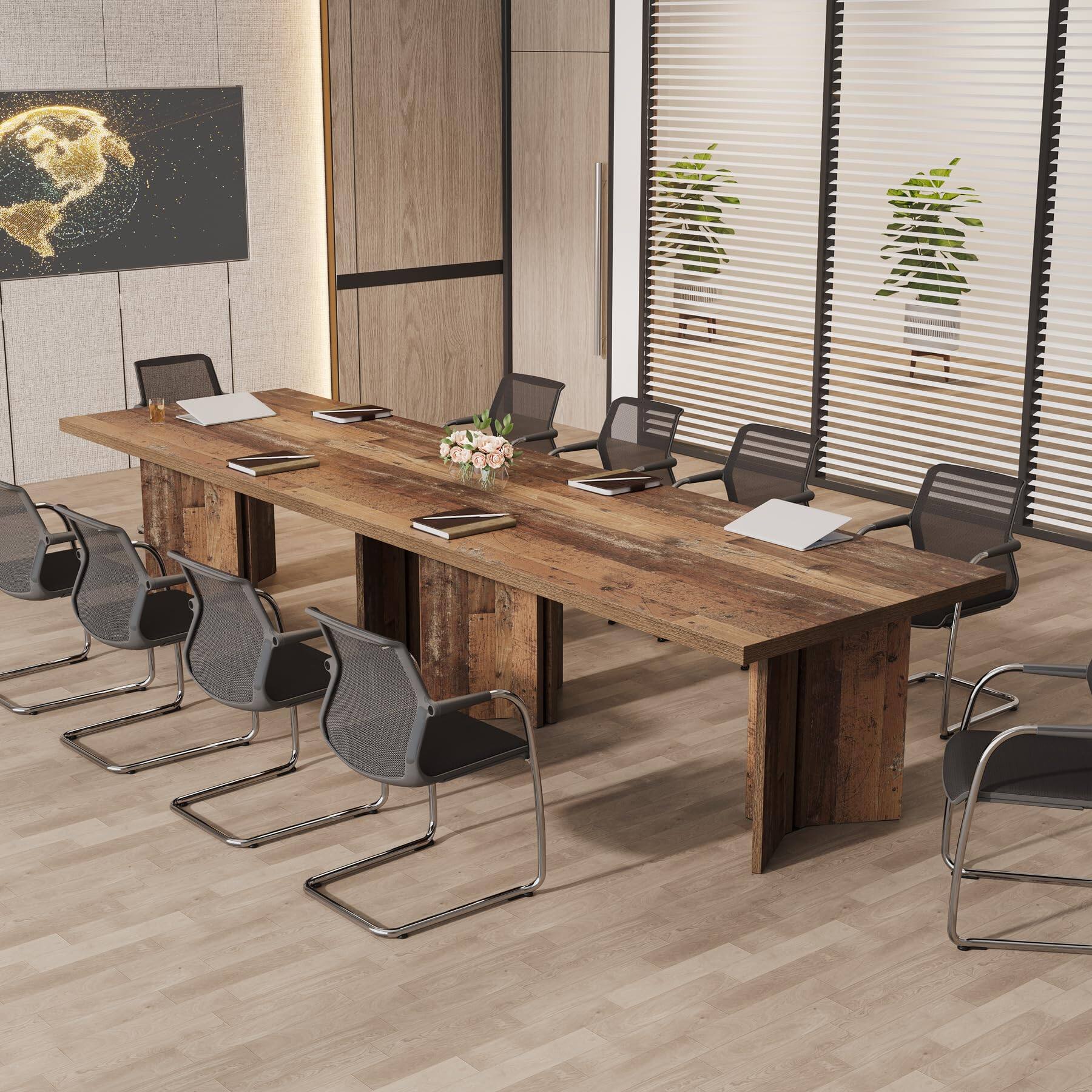 Left. Tribesigns - 5.5FT Conference Table, 63-inch Rectangle Meeting Seminar Table, Large Distressed Brown Business Tables for 4-6 People, - Distressed Brown.