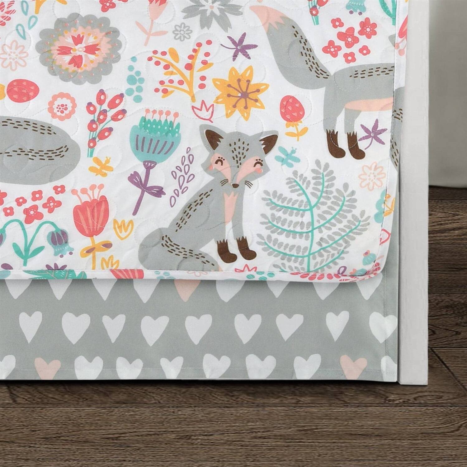 Left. Hivvago - Pink Teal Orange Grey 6 Piece Floral Foxes Daybed Cover Bedding Set - Pink Teal Orange Grey.