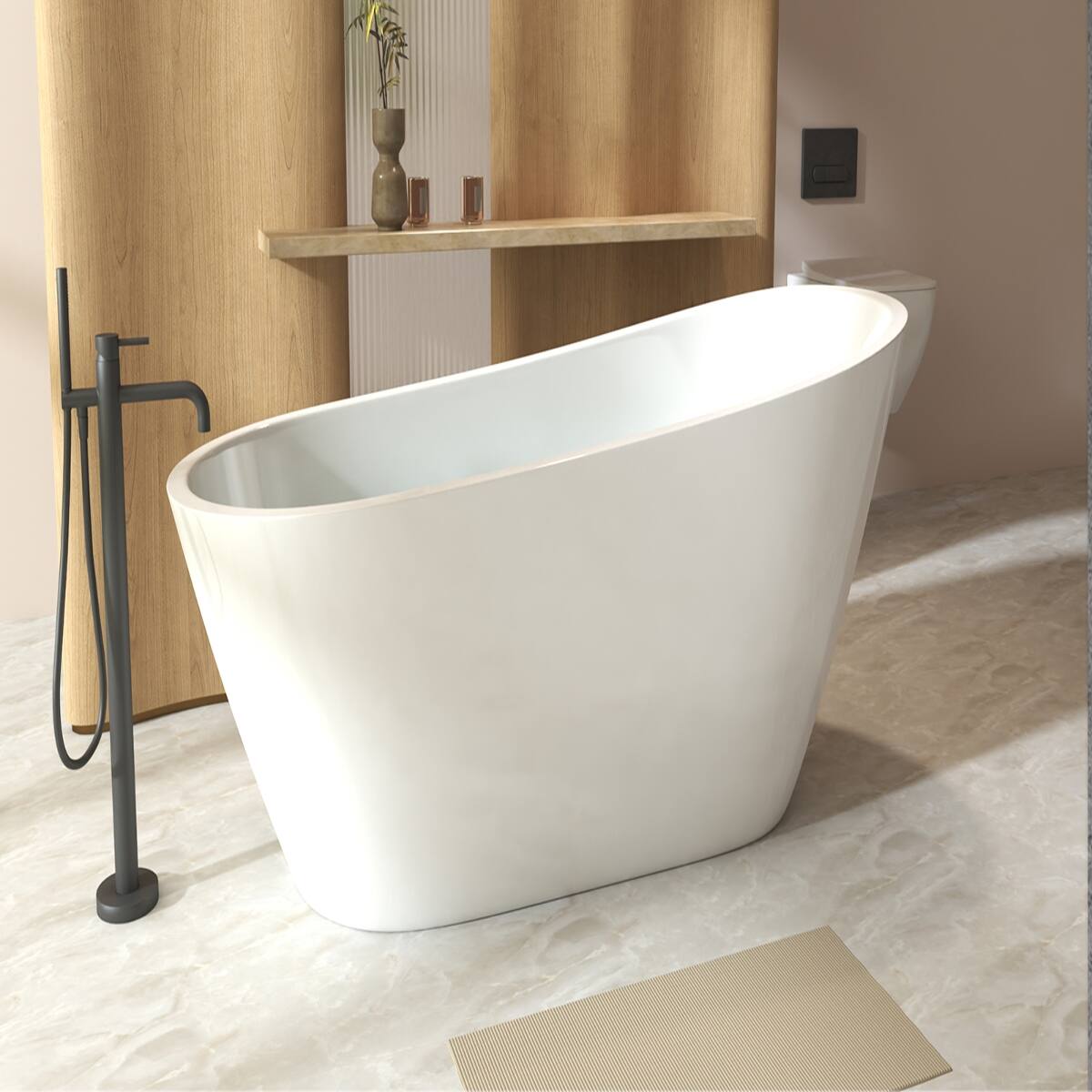 Alt View 9. Loheer - Loheer 67 in Freestanding Acrylic Slipper Bathtub Gloss White Oval Soaking Tub with Chrome Overflow and Drain - White.