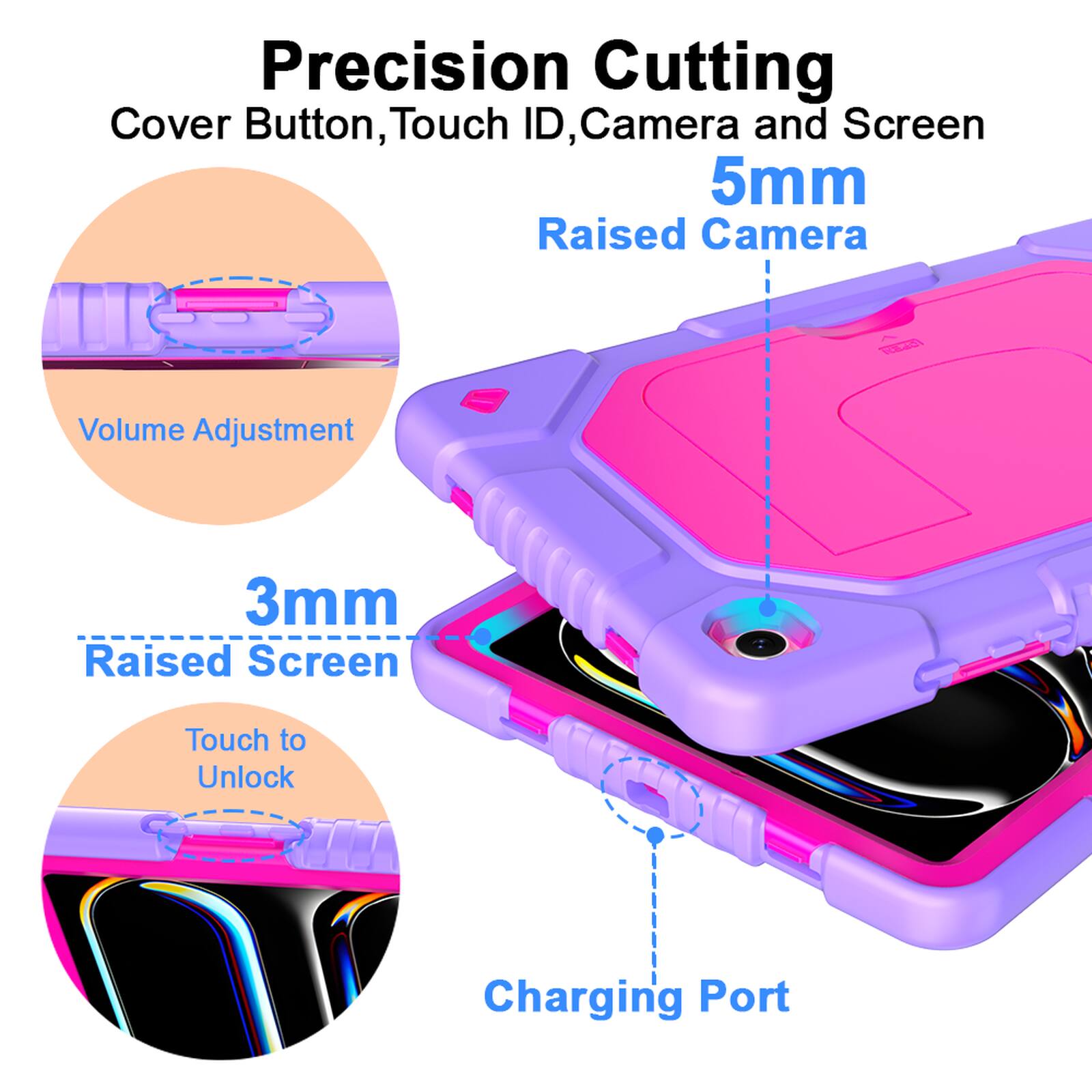 Precision Cutting  
Cover Button, Touch ID, Camera and Screen  
5mm Raised Camera  
Volume Adjustment  
3mm Raised Screen  
Touch to Unlock  
Charging Port