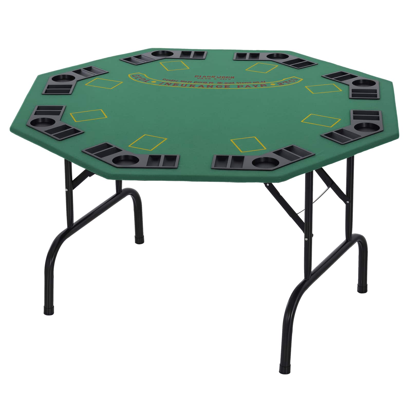 Soozier - Poker Table Foldable, 47" Octagon Blackjack Poker Game Table for 8 Players with Cup Holders and Chips Tray - Black, Green