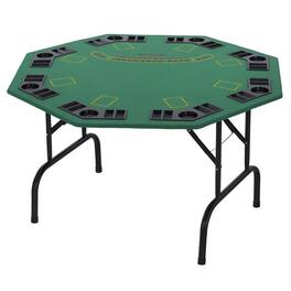 Soozier - Poker Table Foldable, 47" Octagon Blackjack Poker Game Table for 8 Players with Cup Holders and Chips Tray - Black, Green