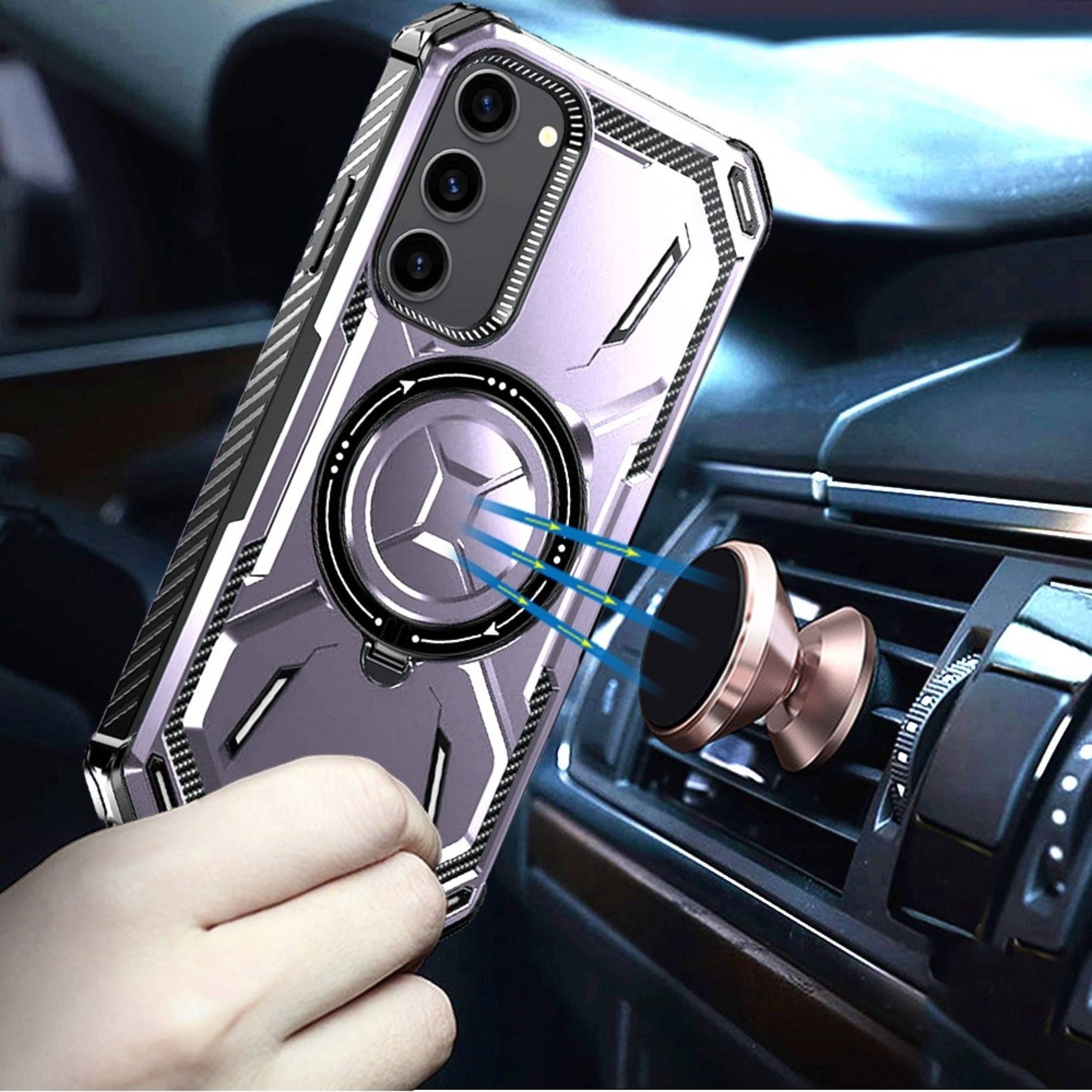 Left. Kitcheniva - Rugged Shockproof Ring Stand Magnetic Charging Phone Case For Samsung Galaxy S24+ Light Purple - Light Purple.