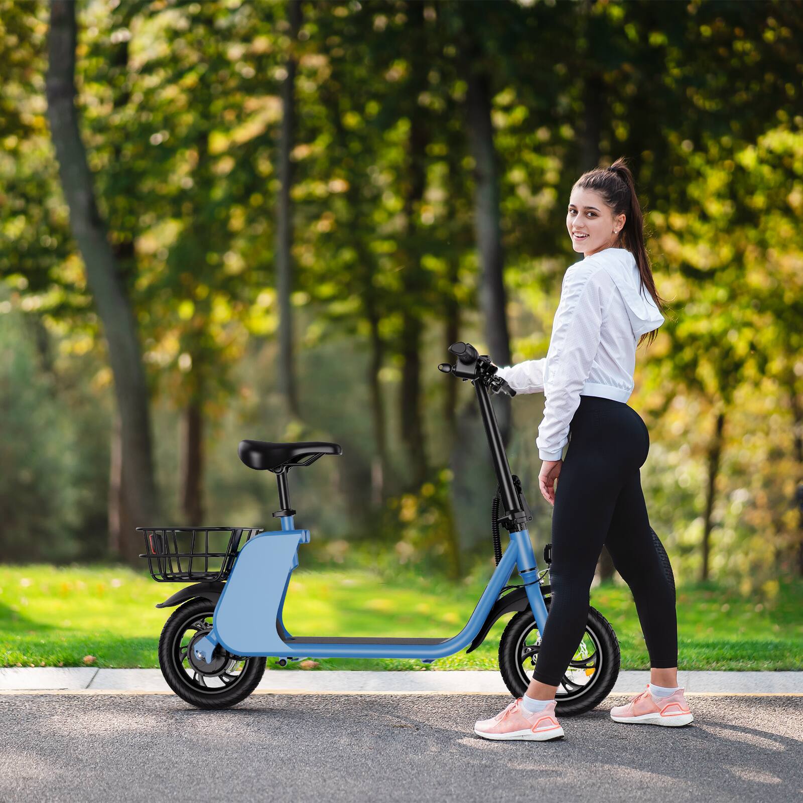 Alt View 7. Windhorse - WINDHORSE Urban Cruiser Foldable Electric Scooter with Seat, 450W Brushless Motor, 20 Miles Max Range, 20 MPH Max Speed - Blue.