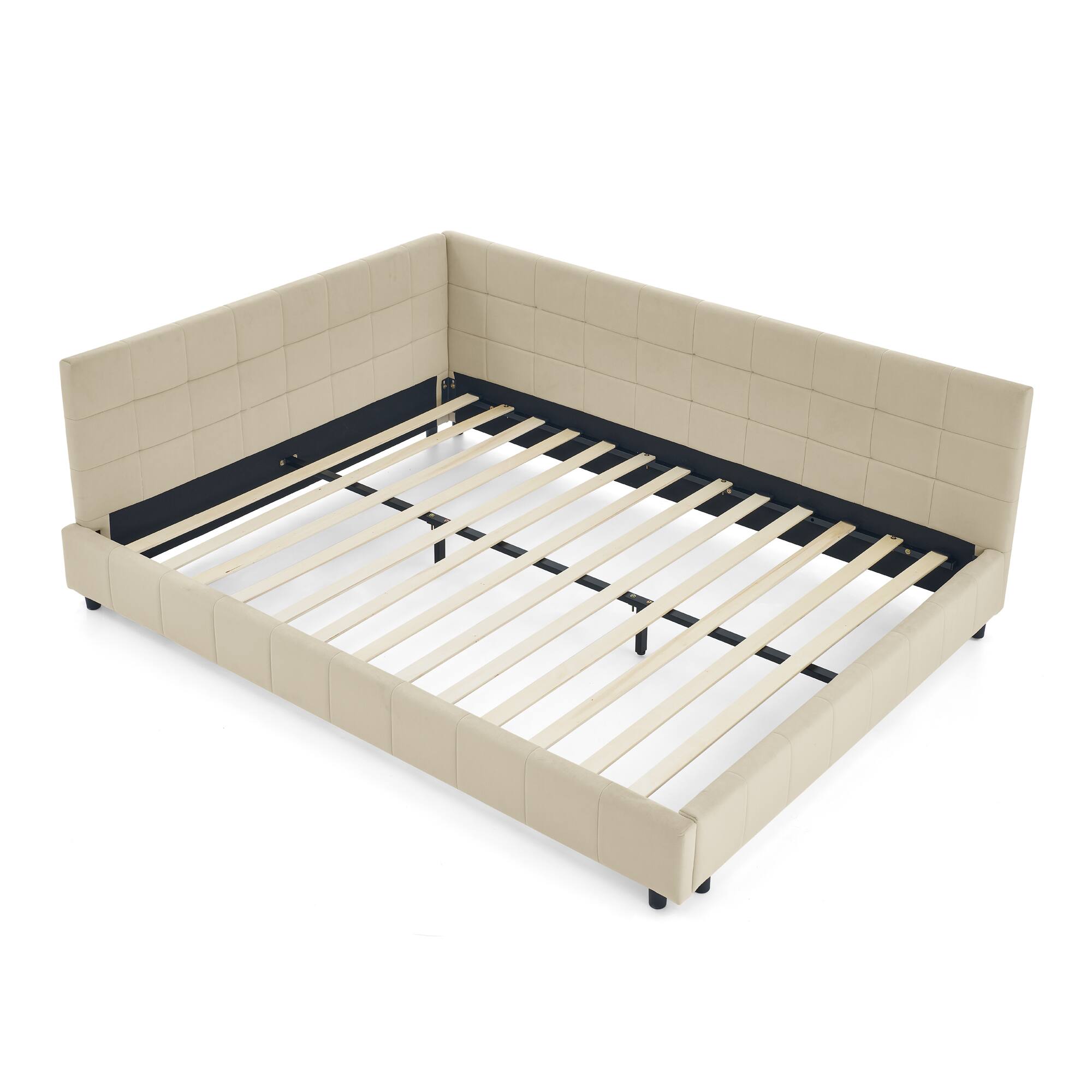 Alt View 1. Anysun - Queen Velvet Tufted Sofa Bed Frame - with Comfortable Backrest & Armrests for Bedroom or Living Room - Beige.