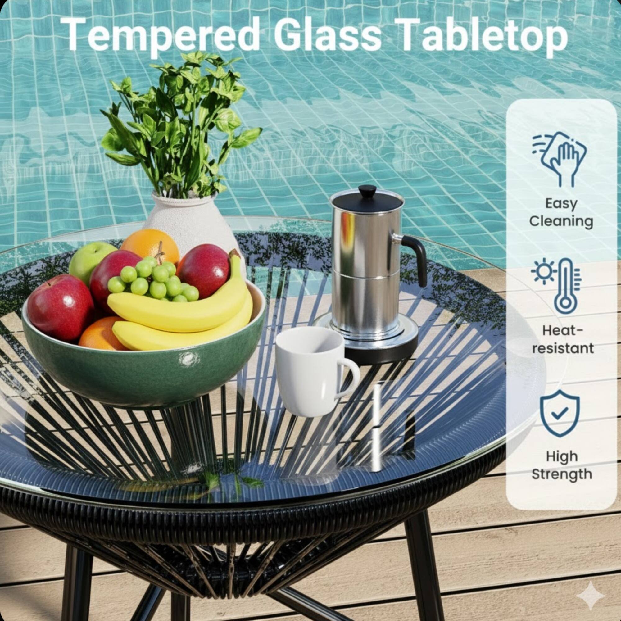 Tempered Glass Tabletop

- Easy Cleaning
- Heat-resistant
- High Strength