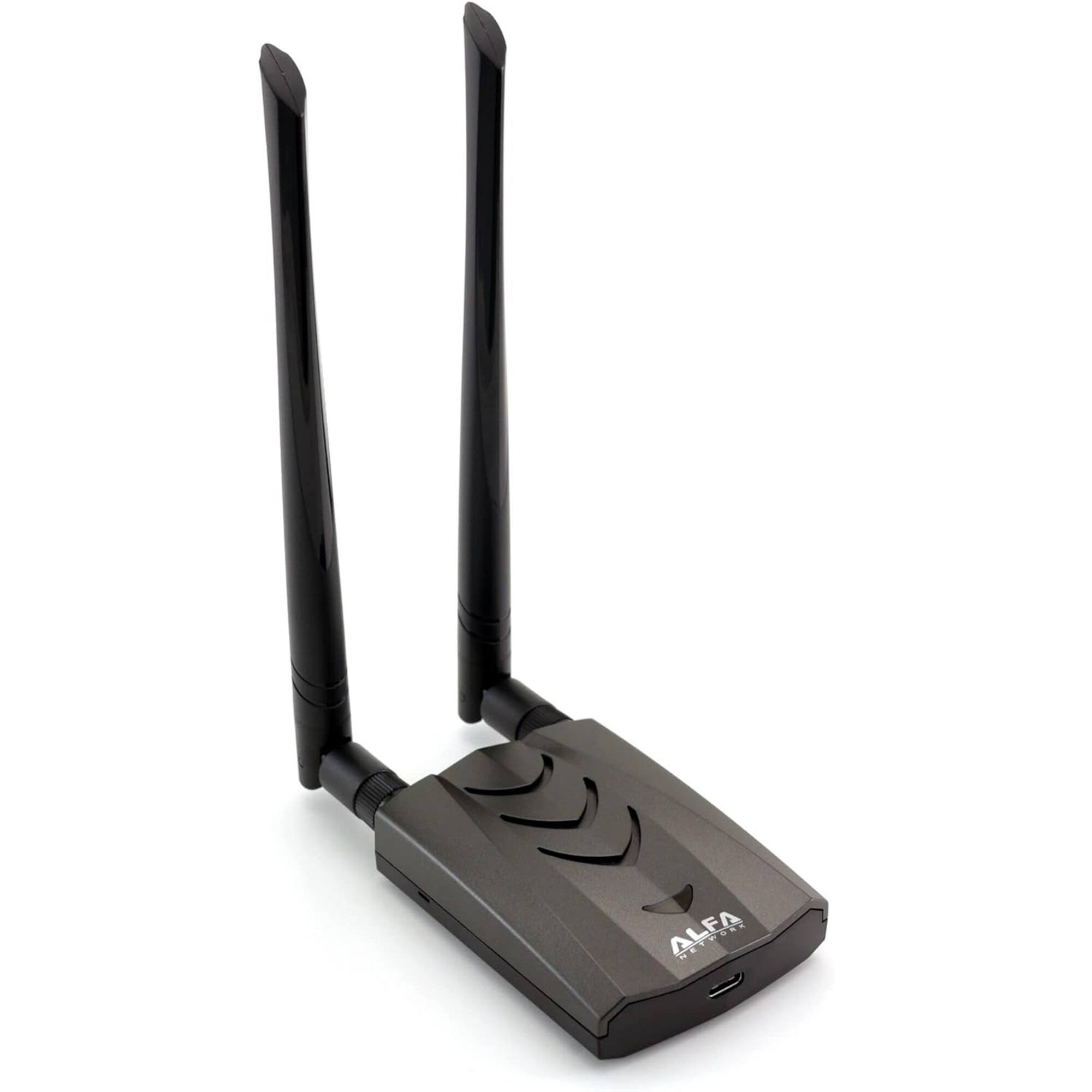 Alfa - AWUS036ACH Type-C Dual-Band WiFi Adapter with 2x 5dBi Antennas, AC1200 Speed - Black
