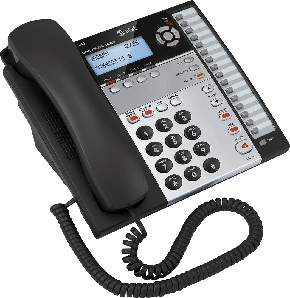 Angle View: AT&T ATT1040, Four-line Corded Business System Phone, 1, White