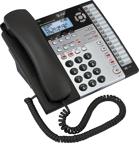 AT&T - 1080 4-Line Expandable Corded Small Business Telephone with Digital Answering System - Black/White