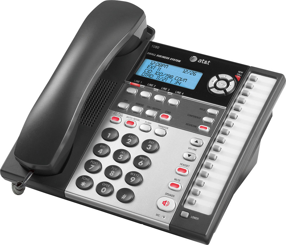 Left View: AT&T - 1080 4-Line Expandable Corded Small Business Telephone with Digital Answering System - Black/White