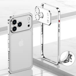 Dteck - Metal Frame Heat Dissipation Rugged Shockproof Bumper Frame Phone Case with Lens Cover For Apple iPhone 17 Pro Max - Silver