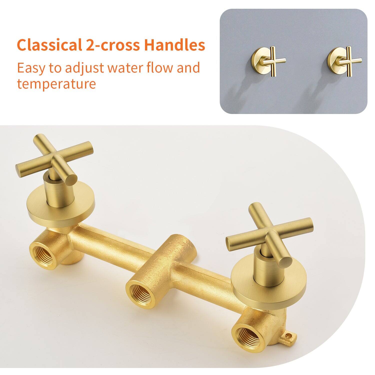 Classical 2-cross Handles  
Easy to adjust water flow and temperature