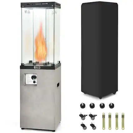 Front. Costway - Costway 41,000 BTU Propane Patio Heater Glass Tube Standing Gas Heater w/ Cover Wheels Grey - Grey.