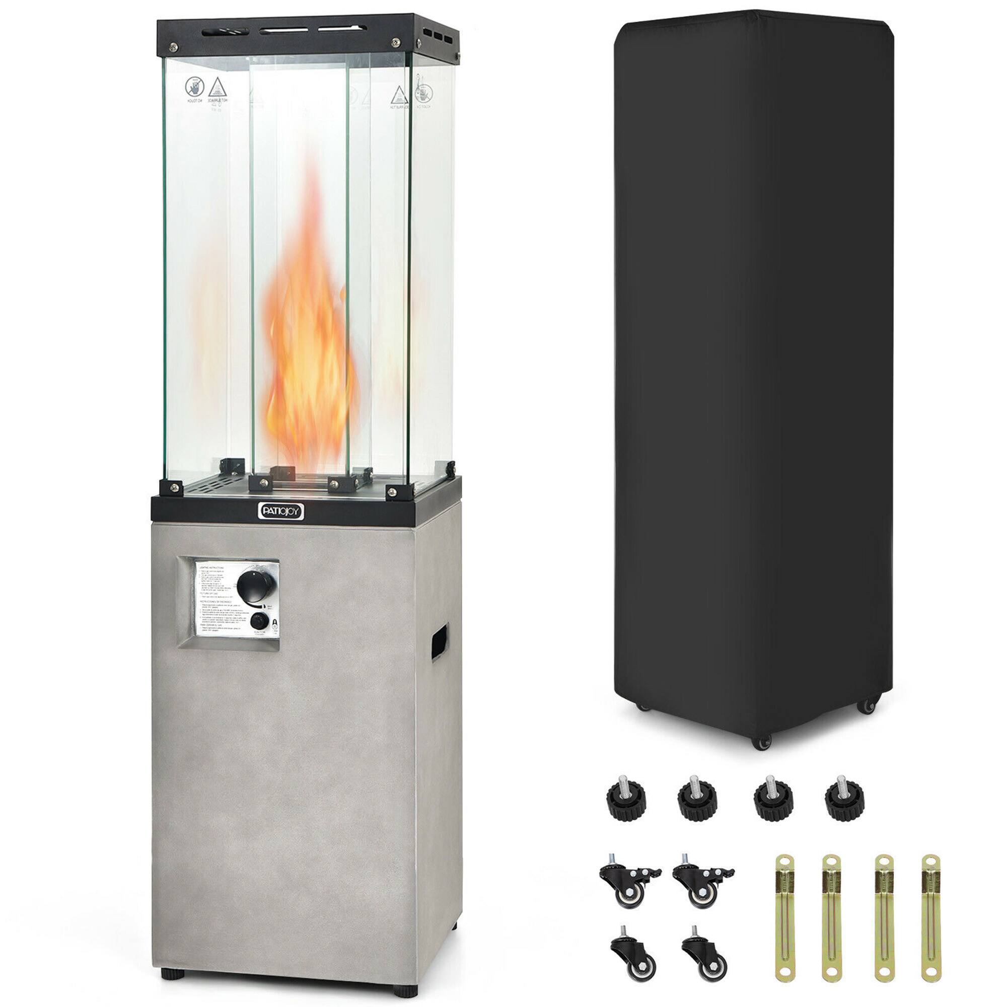 Front. Costway - Costway 41,000 BTU Propane Patio Heater Glass Tube Standing Gas Heater w/ Cover Wheels Grey - Grey.