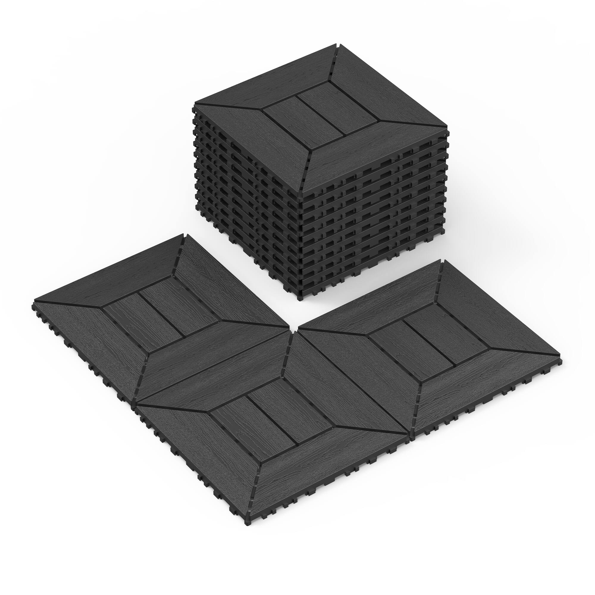 Angle. GOODSILO - 44-Pack 12-Inch Interlocking Deck Tiles, DIY Balcony & Patio Flooring for Indoor & Outdoor Use - Grey.