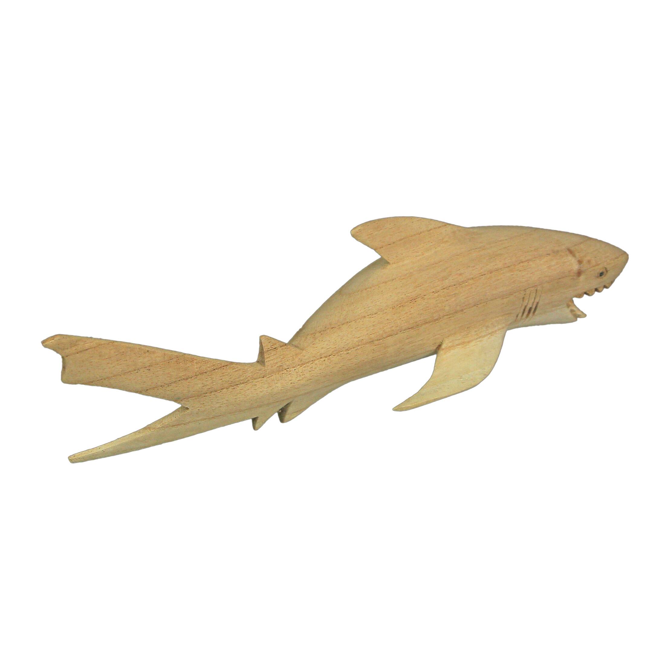 Alt View 2. Things2Die4 - 12" Hand Carved Great White Shark Wooden Sculpture – Nautical Ocean Decor - Brown.