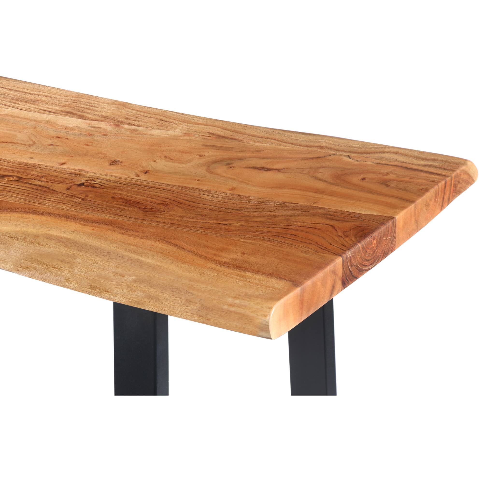 Alt View 2. Manhattan Lane - Industrial Wooden Live Edge Desk with Metal Sled Leg Support - Brown and Black.