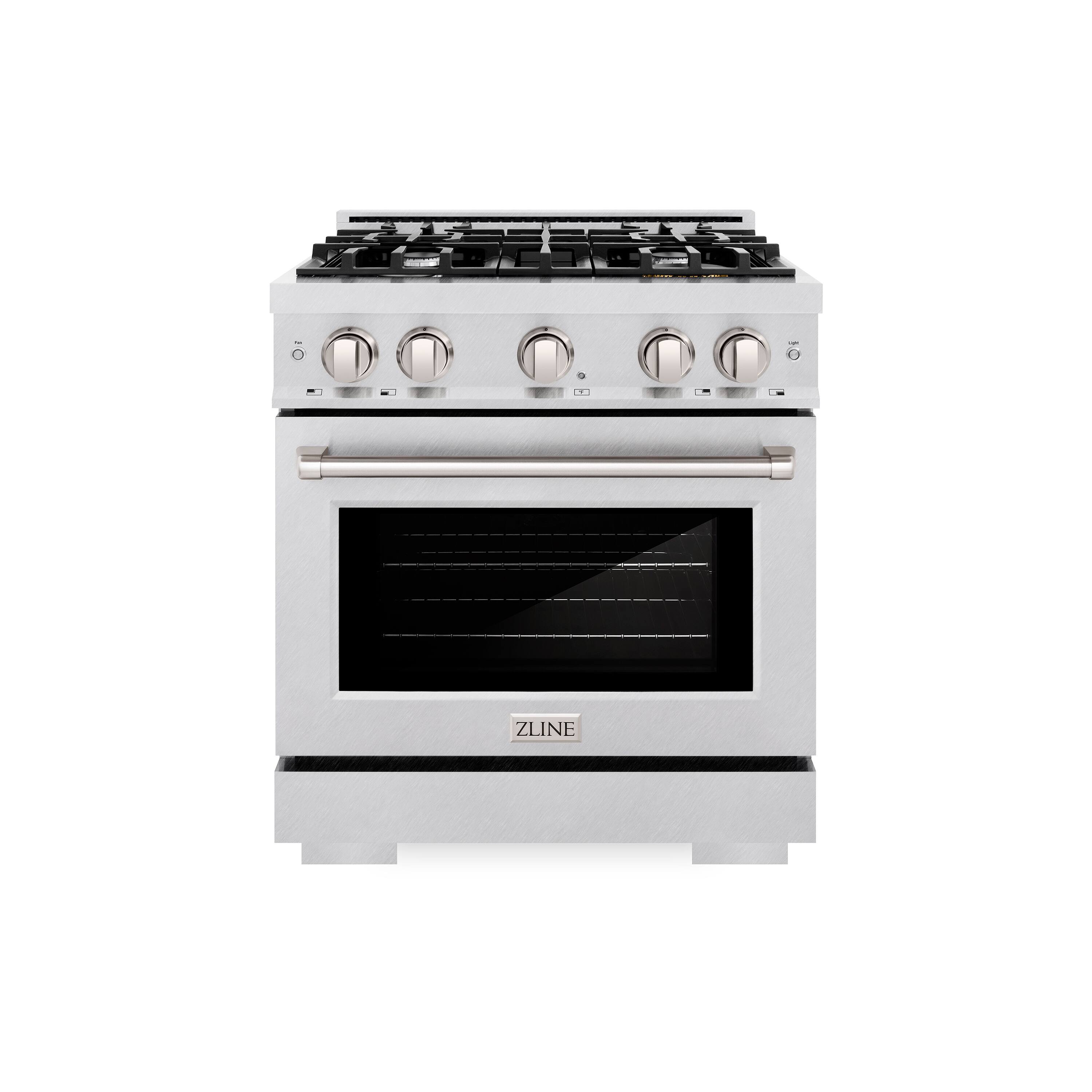 Left. ZLINE - ZLINE 30 in. Select Dual Fuel Satin Steel Range w/ 4 Burners & Convection Oven (HDRS-30) - Stainless Steel.