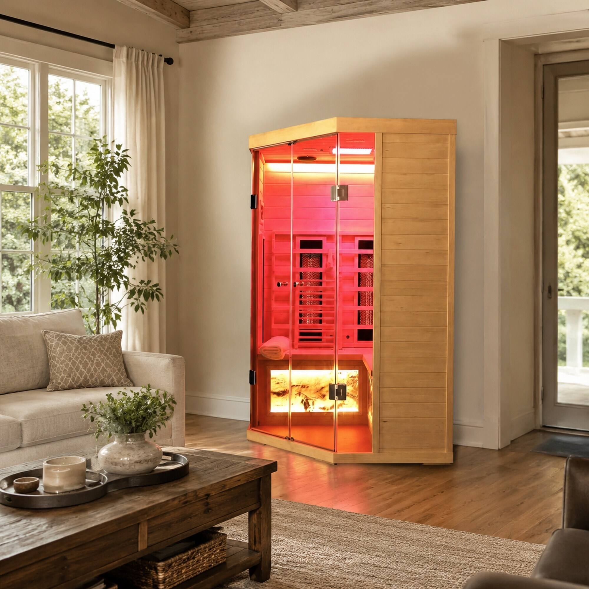 RYHNUYNE 5 Person Hemlock Far Infrared Sauna, S Model, Low EMF Heaters ...