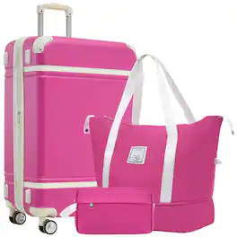 HTUTWOO - 28 IN Hardshell Luggage Set - Lightweight Suitcase with Double Spinner Wheels, TSA Lock, Single Vintage Luggage - Pink