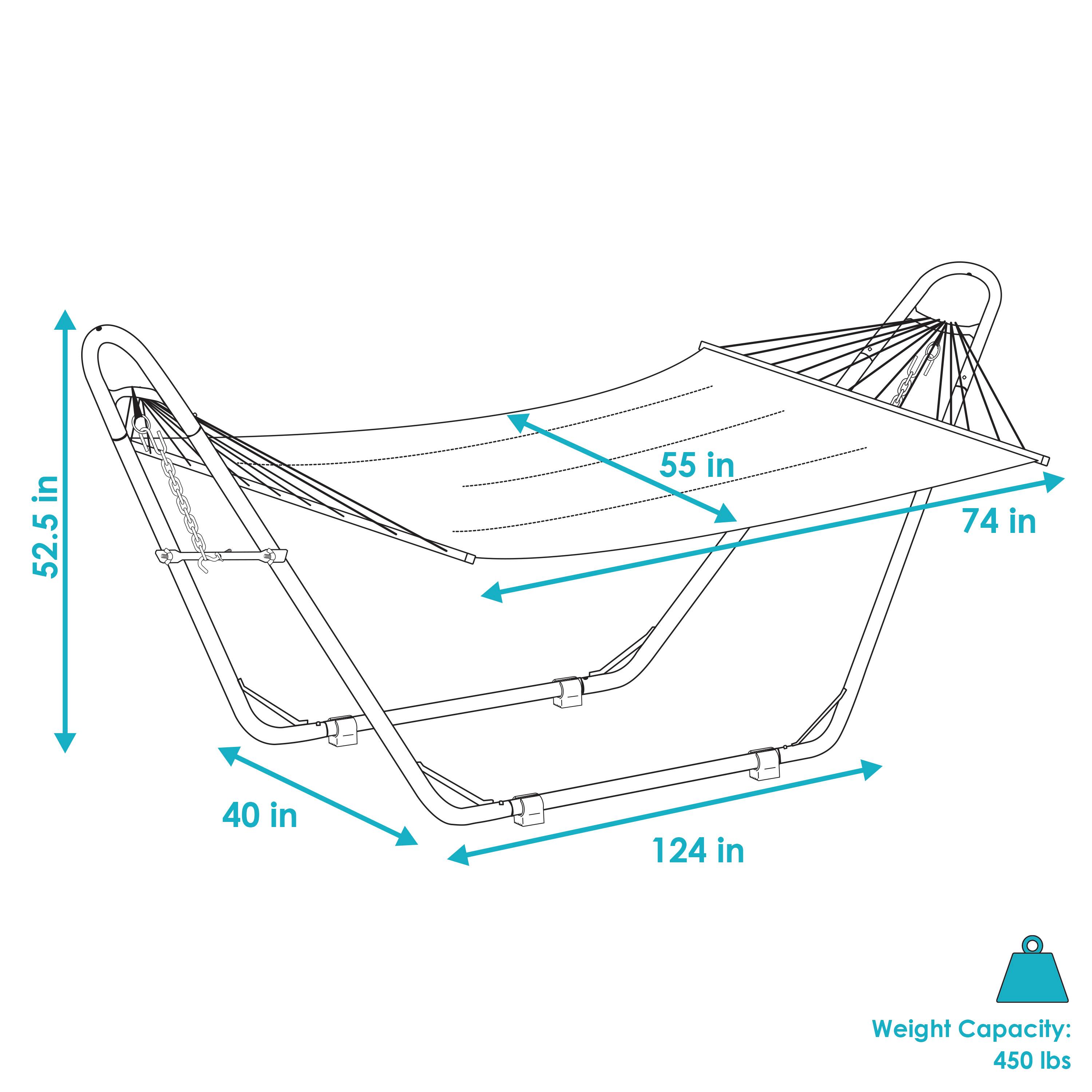 52.5 in  
55 in  
74 in  
40 in  
124 in  

Weight Capacity: 450 lbs