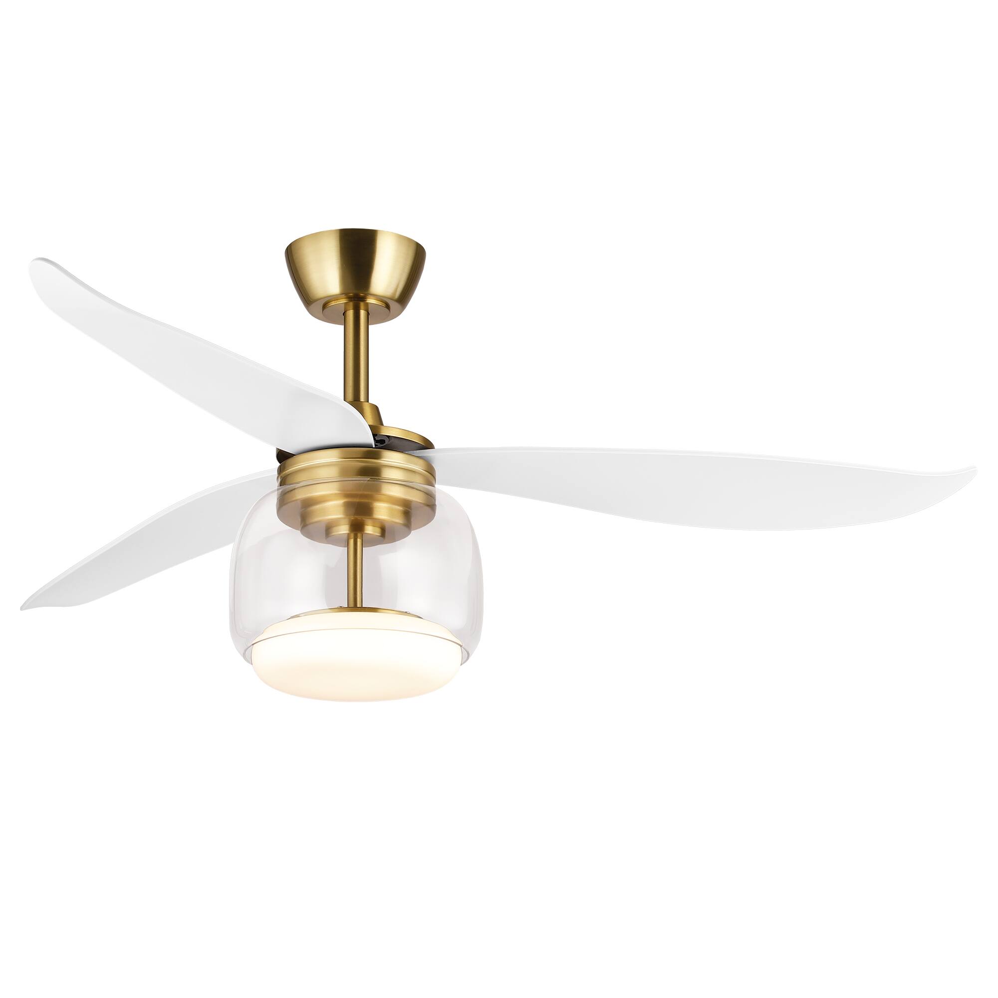 Alt View 4. Parrot Uncle - 52-Inch Modern Propeller 3-Blade Glass Dimmable LED Ceiling Fan with Light and Remote - White.