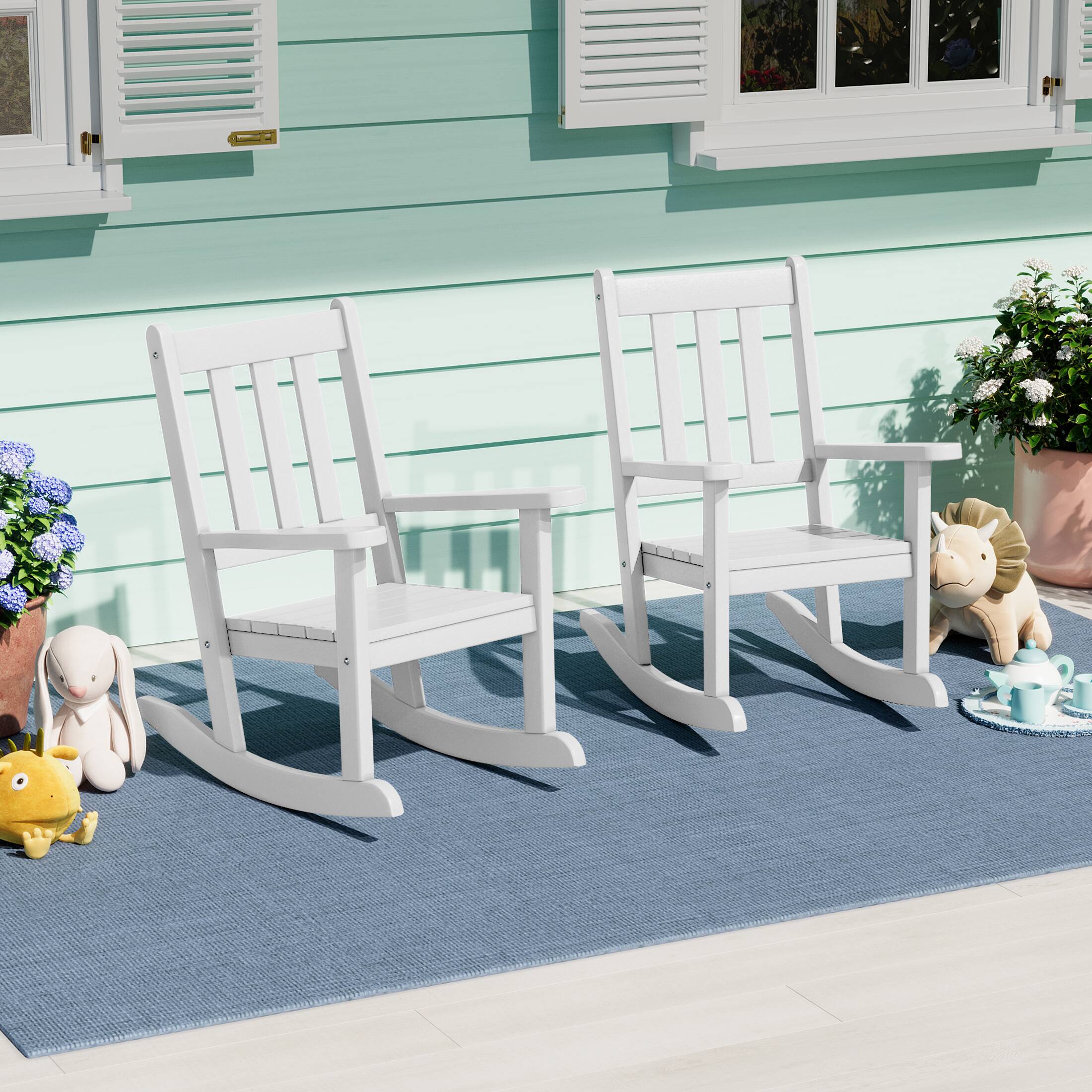 Angle. WestinTrends - WestinTrends Malibu Outdoor HDPE Plastic Preschool Toddler Rocking Chairs (Set of 2) - White.
