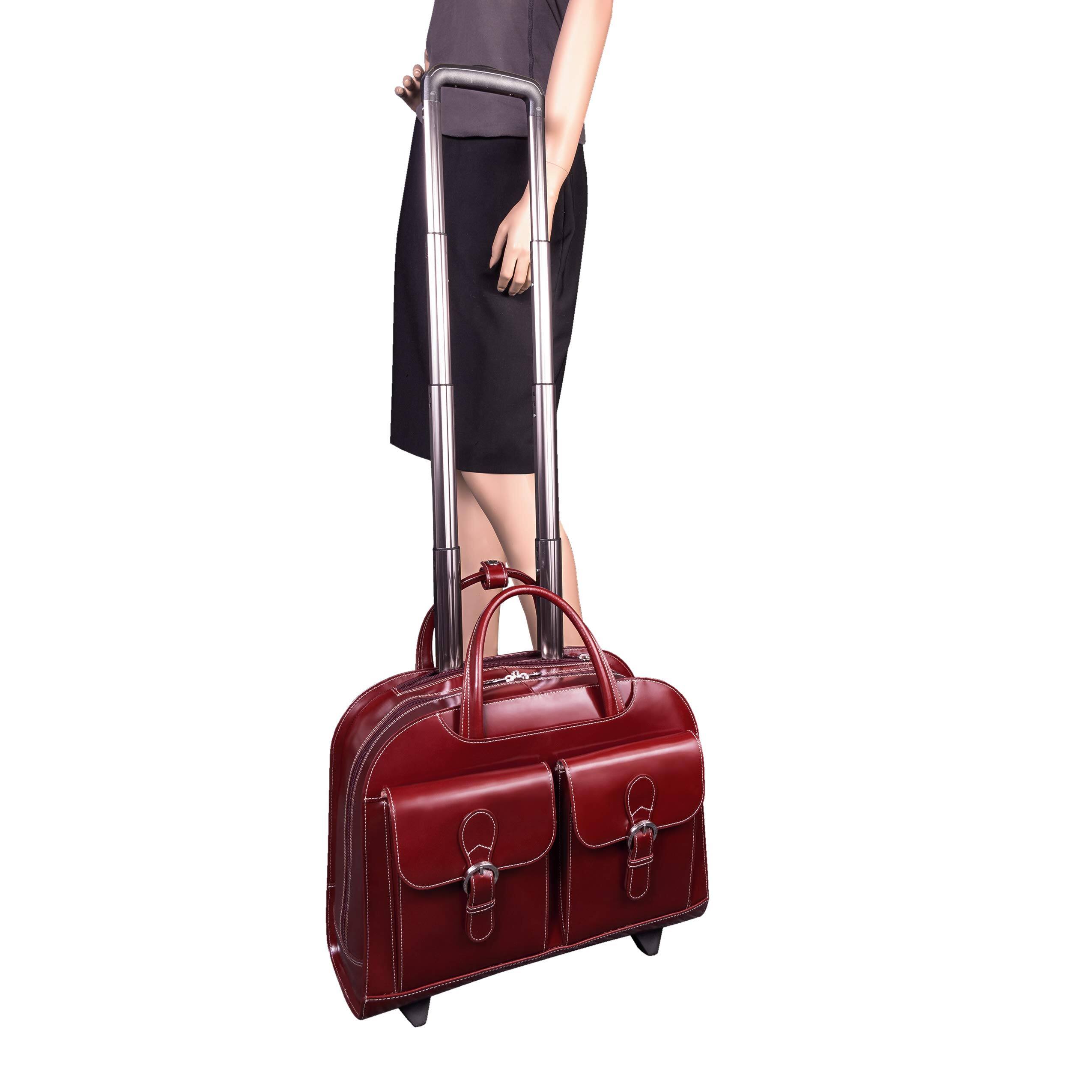 Alt View 2. McKleinUSA - 15-inch Wheeled Laptop Briefcase DAVIS Full-Grain Leather Padded Laptop Compartment Business Organizer Tablet Pocket - Red.