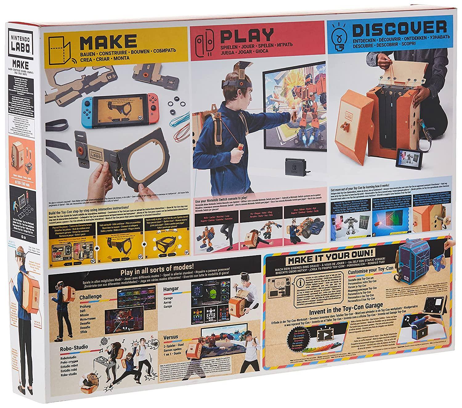 NINTENDO LABO

MAKE
BAUEN - CONSTRUIRE - BOWEN - СОЗДАТЬ
CRIA - CRIAR - MONTA
PLAY
JOUER - SPELEN - SPIELEN - JUEGA - JOGAR - GIOCA
DISCOVER
ENTDECKEN - DÉCOUVRIR - SCOPRI - DESCUBRIR

LagO WI0-14

Build the Toy-Con step by step using interactive instructions!

Play in all sorts of modes!
Challenge
- Mission
- Desafio
- Mission
- Mission
- Mission

Hangar
- Garage
- Garage
- Garage

Versus
- 2-Spieler
- 2-Joueurs
- 2-Players
- 2-Players

Robo-Studio
- Robo-studio
- Estudio robot
- Robo-studio

MAKE IT YOUR OWN!
Customise your Toy-Con
- Personalisez votre Toy-Con
- Personalise tu Toy-Con
- Personalise tu Toy-Con

Invent in the Toy-Con Garage
- Erstelle deinen Toy-Con - Invente tu Toy-Con - Invente