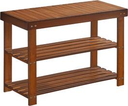 Songmics Home - 3-Tier Bamboo Shoe Rack Bench Stylish and Eco-Friendly Entryway Organizer - Brown