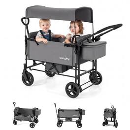 Costway - Foldable Wagon Stroller ,Baby Stroller with Removable Canopy,Adjustable Handle - Gray