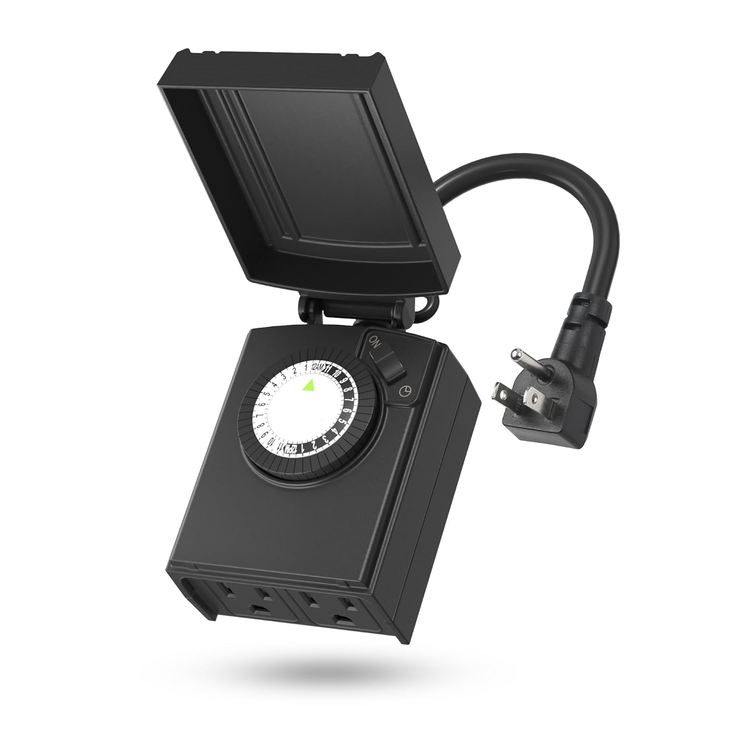Angle. BN-LINK - BN-LINK 24H Heavy Duty Mechanical Timer, Outdoor, 2 Outlets, 30-Min Intervals, Waterproof, ETL (2 Pack) - Black.