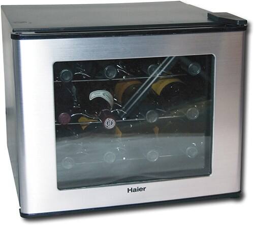 Angle Standard. Haier - 12-Bottle Wine Cellar - Black/ Silver.