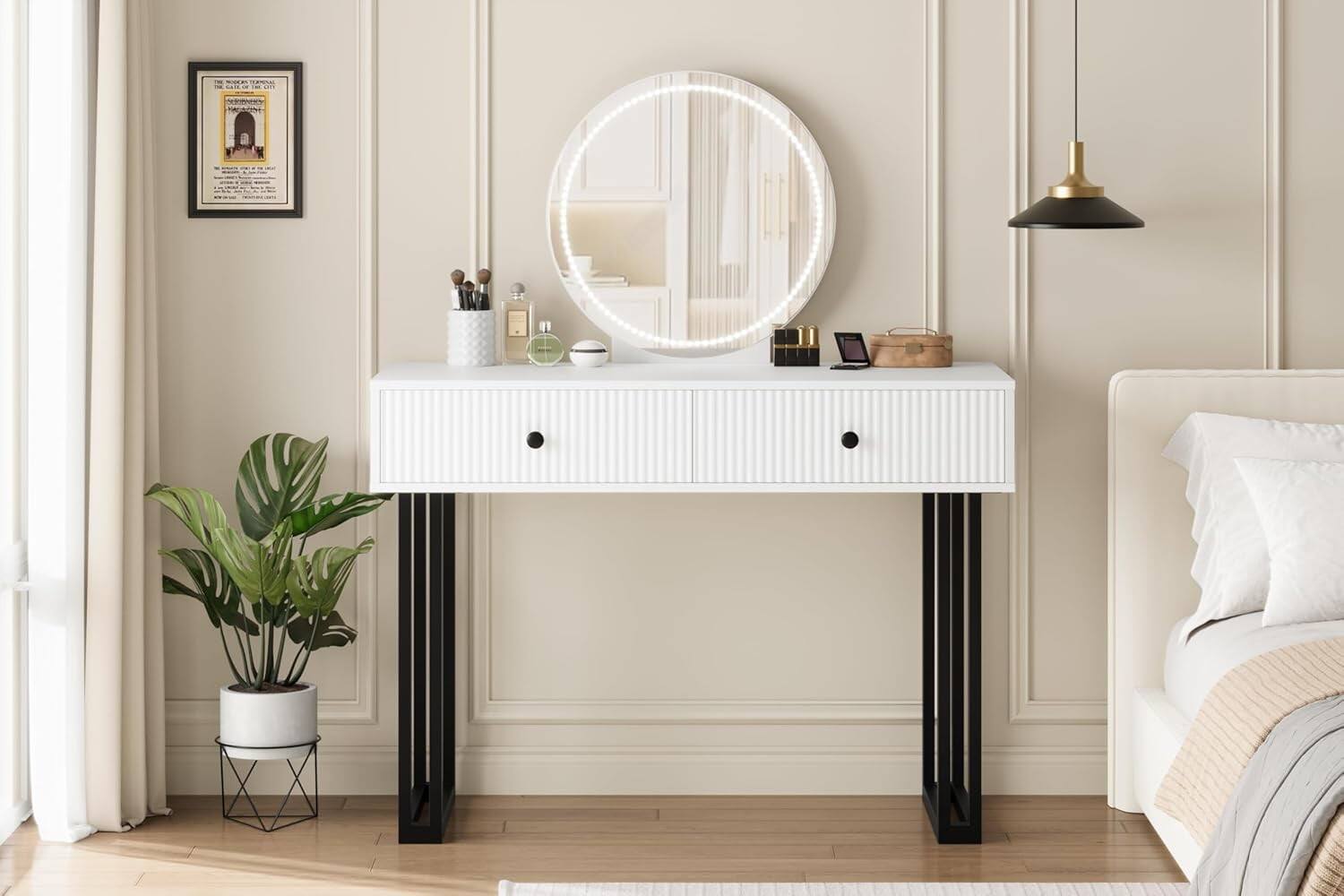 The image contains the following text:

---

**THE INDUS TRAVELER**  
**THE GATE OF THE CITY**  
**MUMBAI**  

**Mumbai, India**  
**2019**  

**The Indus Traveler**  
**www.industraveler.com**  

---

This text is part of a framed poster on the wall in the image.