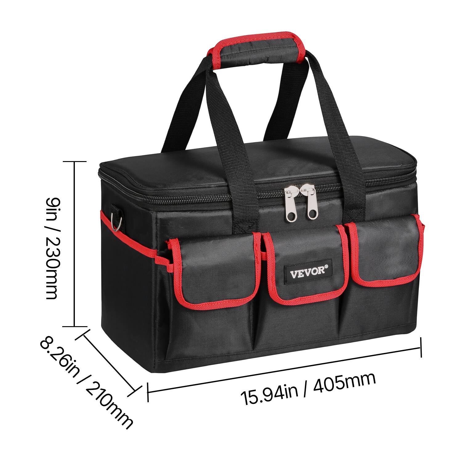 9in / 230mm  
8.26in / 210mm  
15.94in / 405mm