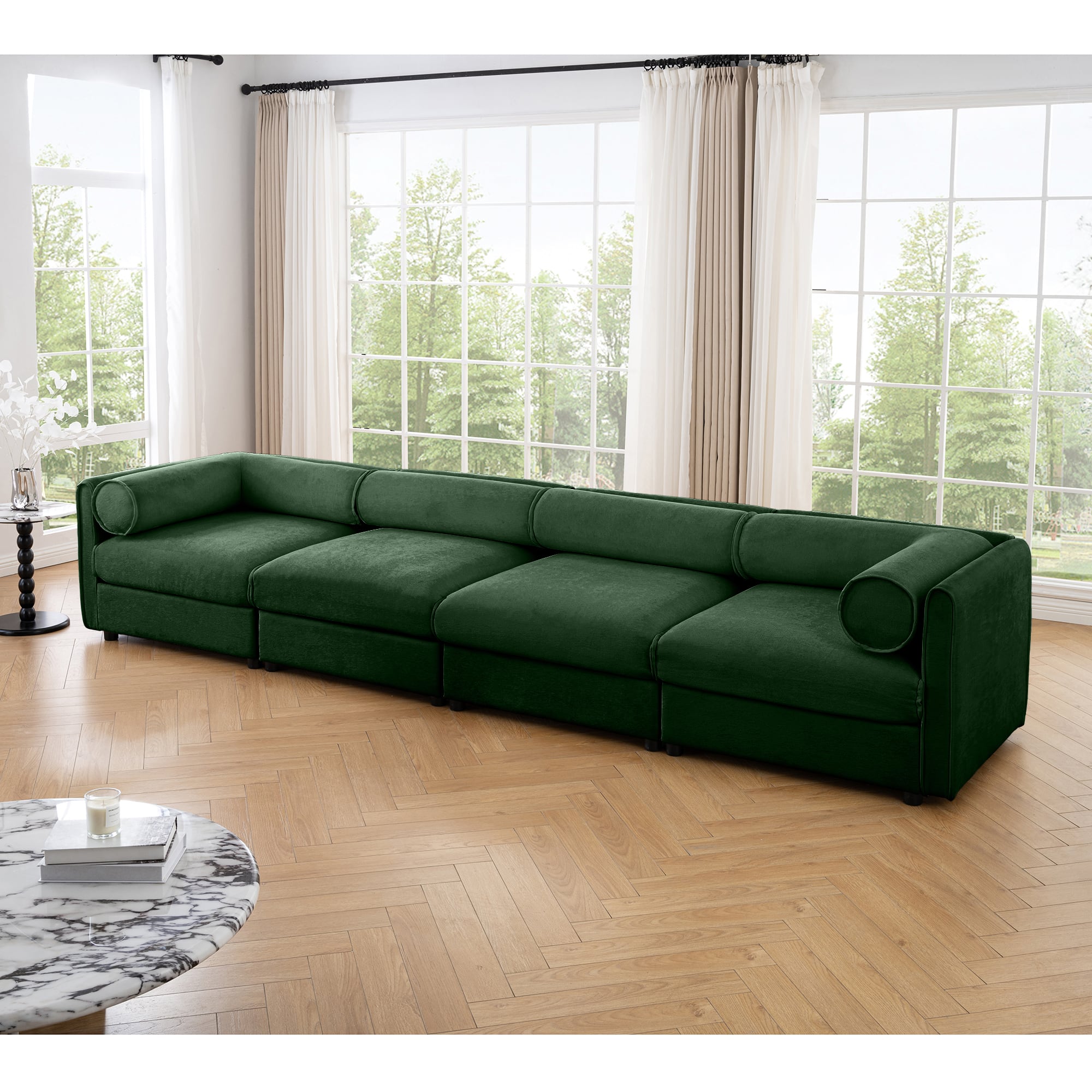 Anysun - Modular L-Shape 4-Seat Sectional Sofa with Storage - Cylindrical Backrest & Armrests, Durable Deep-Seat Design - Green