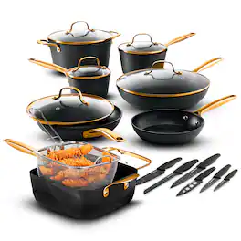 Granitestone - Armor Max Gold 20 Piece Nonstick Hard Anodized Cookware set with Knife Set - Black