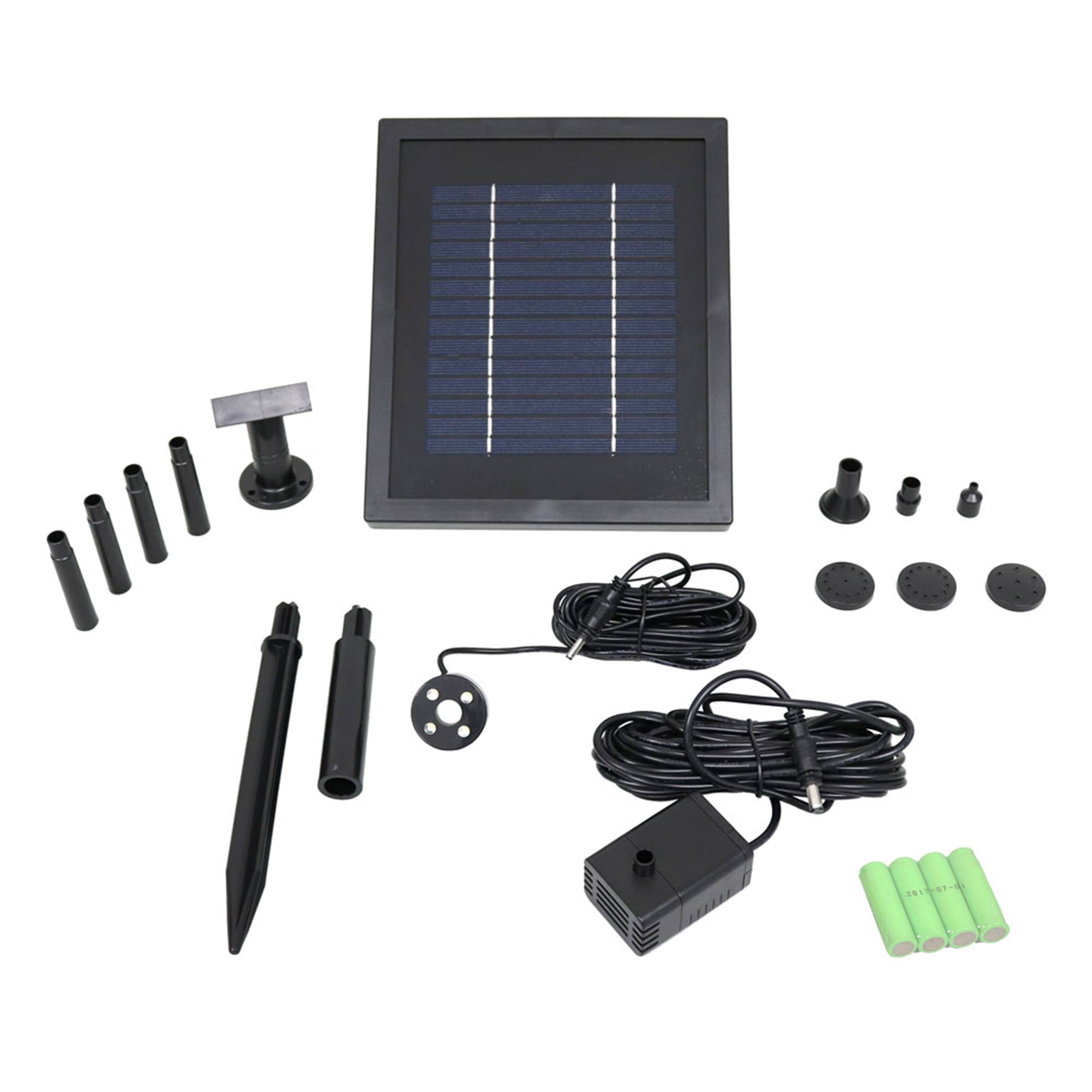 Front. Sunnydaze - 65 GPH Solar Pump and Panel Kit with Battery Pack - 47 in Lift - Black.