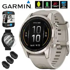 GARMIN™ AMOLED DISPLAY UPTO 10 DAYS 24/7 HEALTH & FITNESS MONITORING CLARMIN C GARMIN CONNECT APP CPS 2 YR EXTENDED PROTECTION 12 10 11 2 686 3 1N LIGHT 5 CP2Z 75 F AMD0 EPIX PRO 10 10 Sat 01 72 START STOP V02 52 LAP - BACK GARMIN