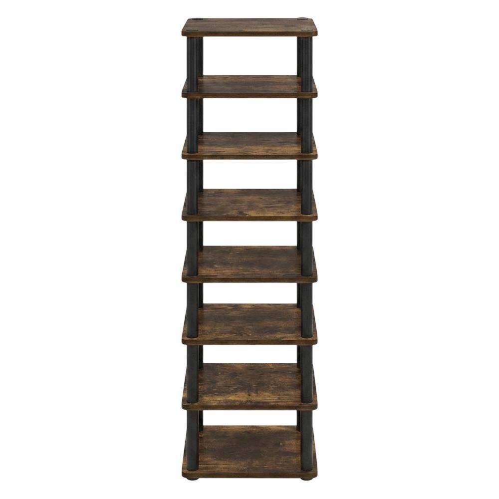 Back. FurniFact - Gold 8-Tier Vertical Shoe Tower, Free Standing Space Saving Closet Organizer - Amber Pine/Black.