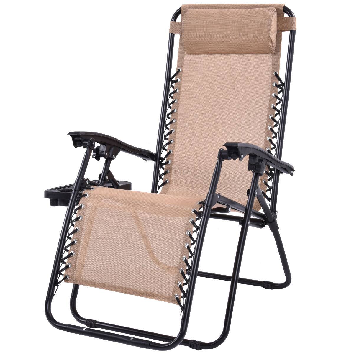 Alt View 5. Costway - Costway 2PCS Zero Gravity Chairs Lounge Patio Folding Recliner  W/Cup Holder - Beige.