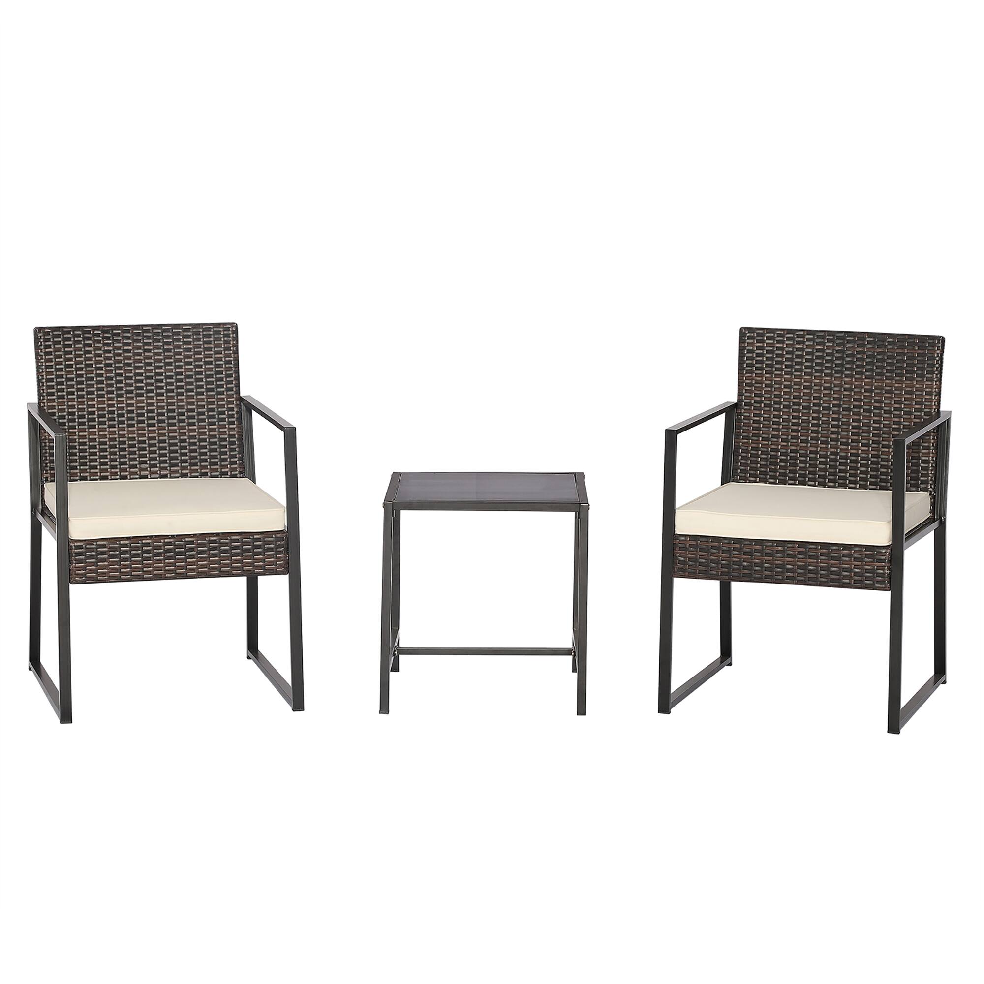 Alt View 9. Gymax - Gymax 3PCS Patio Rattan Hand-Woven PE Wicker Bistro Set Outdoor Furniture Set w/ Table & Cushion - Off White.