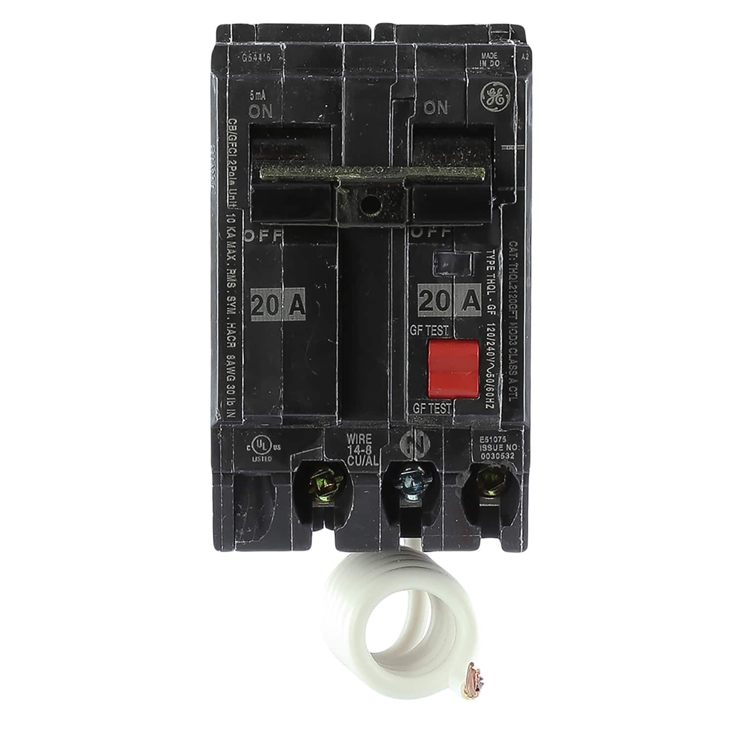 GE - 20 amps Ground Fault 2-Pole Circuit Breaker w/Self Test