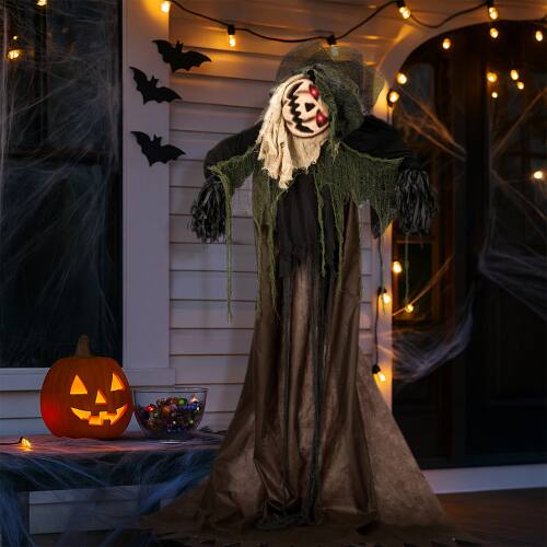 Front. Winado - 5.7FT Halloween Scary Pumpkin with Lighted Eyes, Moving Arms DIY-able Prop for Indoor Outdoor Garden Holiday Decorations - Brown.