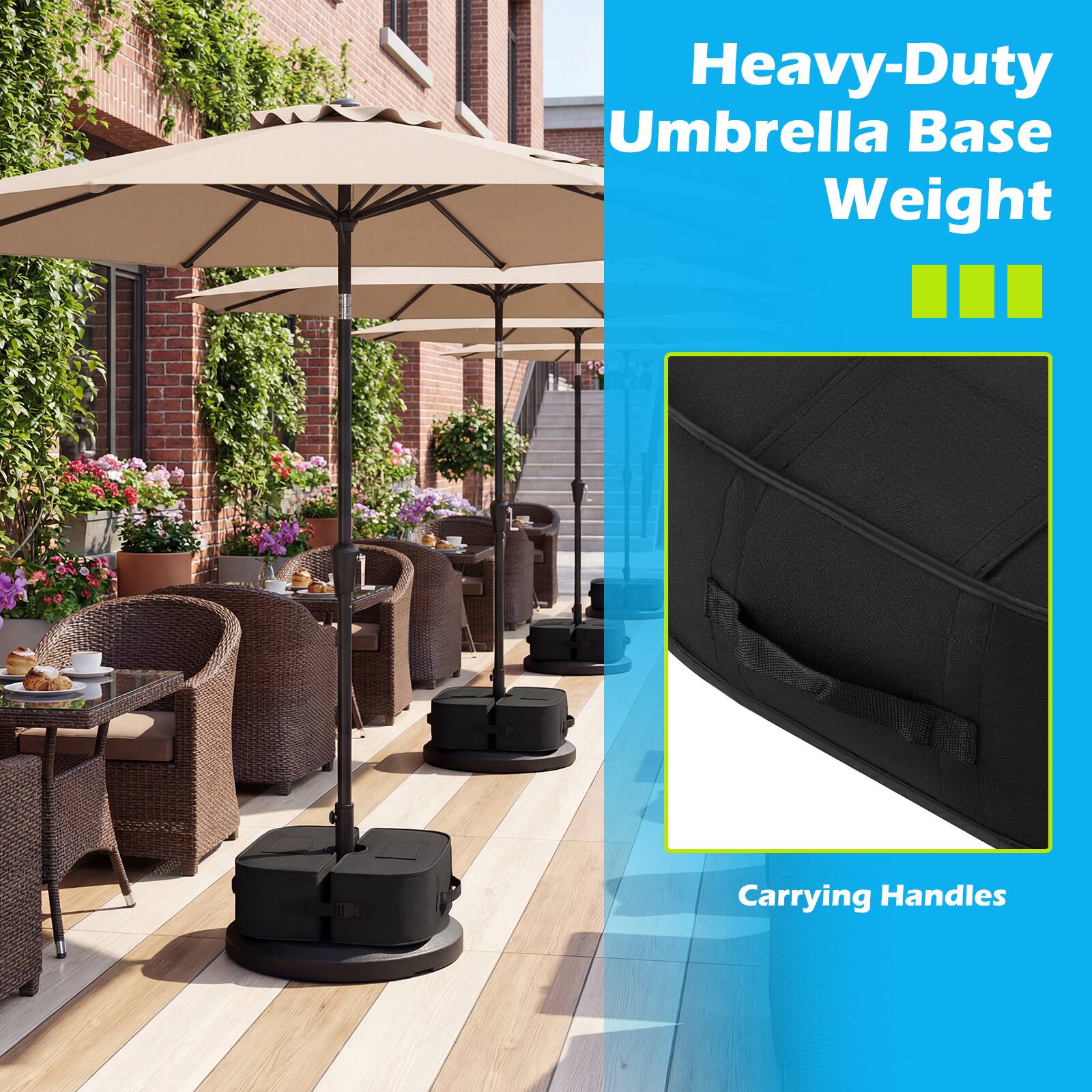 Heavy-Duty Umbrella Base Weight  
Carrying Handles