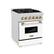 Angle. ZLINE - 24 in. Wide 4 Burner Autograph Legacy Dual Fuel Range in Satin Steel w/ White & Gold Accents (RASZ-WM-24-G) - White Matte.