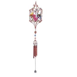 FC Design - 33" Long Butterfly Copper and Gem Wind Chime with Candle Holder Outdoor Patio or Garden Hanging Decoration - Multi-Color