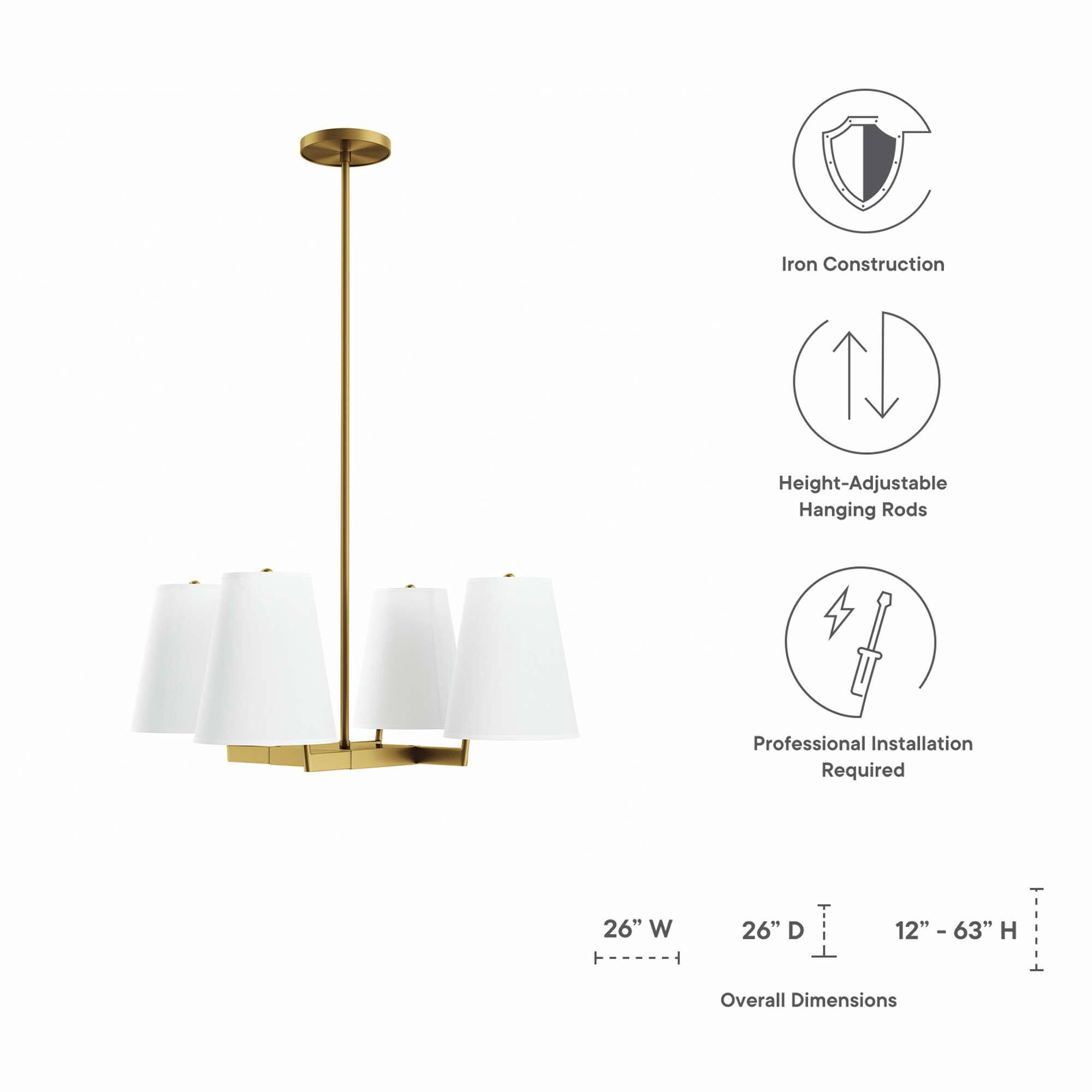 Iron Construction  
Height-Adjustable Hanging Rods  
Professional Installation Required  

Overall Dimensions:  
26" W x 26" D x 12" - 63" H