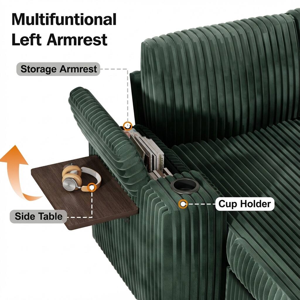 Multifunctional Left Armrest

- Storage Armrest
- Side Table
- Cup Holder