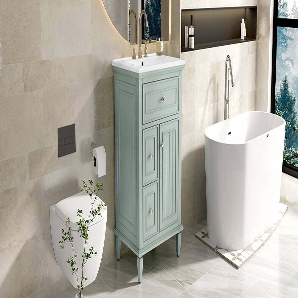 Angle. Loheer - Loheer 24 inch bathroom vanity with sink, green bathroom vanity cabinet, vanity with adjustable shelf and ceramic basin - Green.